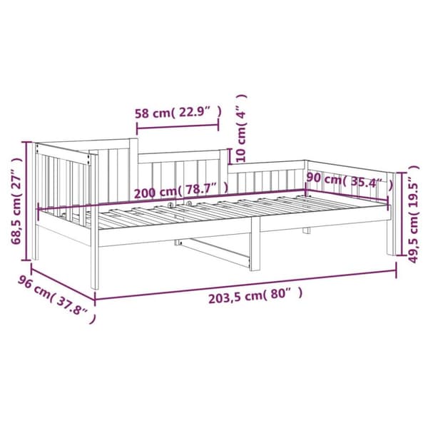 vidaXL Dagseng uten madrass 90x200 cm heltre furu