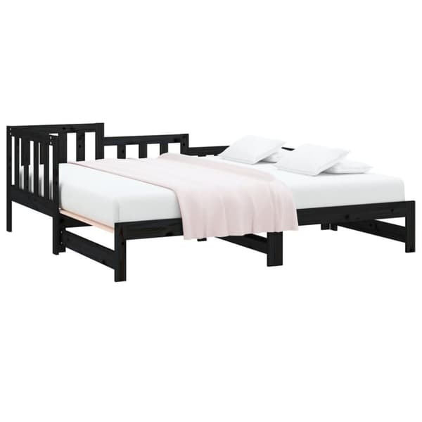vidaXL Uttrekkbar dagseng svart 2x(90x200) cm heltre furu