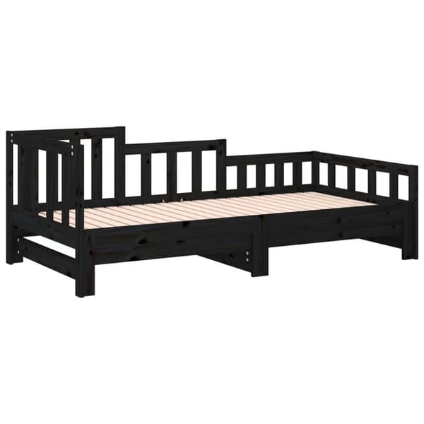 vidaXL Uttrekkbar dagseng svart 2x(90x200) cm heltre furu