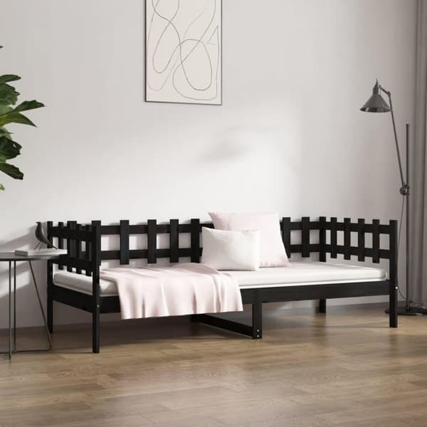 vidaXL Dagseng svart 90x200 cm heltre furu