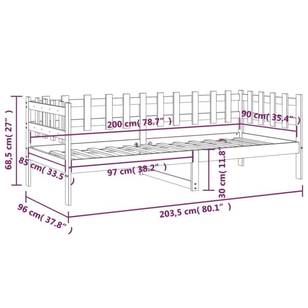 vidaXL Dagseng svart 90x200 cm heltre furu