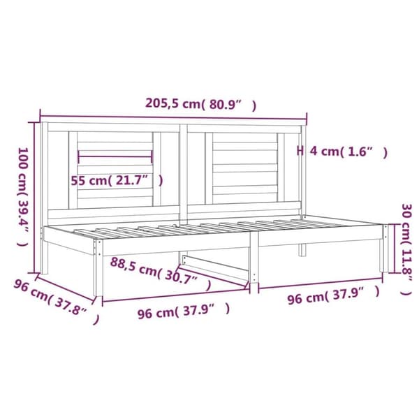 vidaXL Dagseng uten madrass hvit 90x200 cm heltre furu