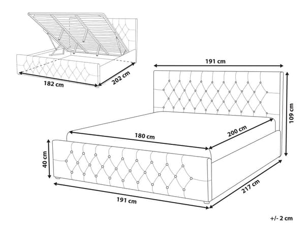 Sengeramme Beige Fløyelstrekk med Oppbevaring 180 x 200 cm Tuftet Sengegavl Soveromsmøbler