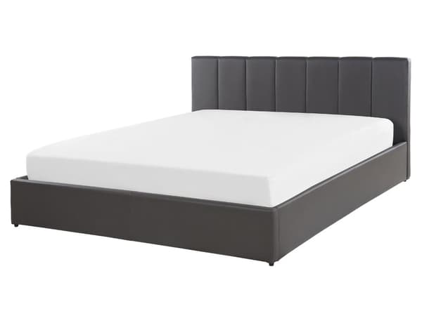 Seng med oppbevaring Grå Imitert skinn 160 x 200 cm Lamellbunn Sengegavl Moderne Soverom