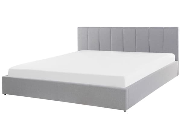 Seng med oppbevaring Lysegrå Stoff Polstret 180 x 200 cm Lamellbunn Sengegavl Moderne Soverom