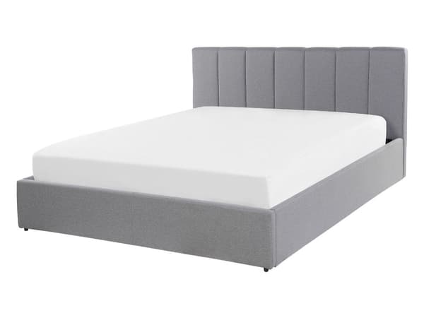 Seng med oppbevaring Lysegrå Stoff Polstret 140 x 200 cm Lamellbunn Sengegavl Moderne Soverom