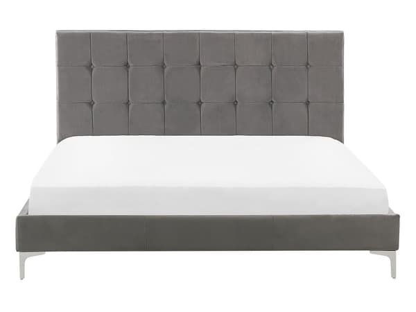 Seng Grå Fløyel 140 x 200 cm Lamellbunn Sengegavl med knappetufting Klassisk Moderne Glamour