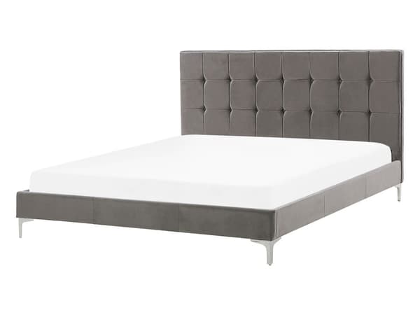 Seng Grå Fløyel 140 x 200 cm Lamellbunn Sengegavl med knappetufting Klassisk Moderne Glamour