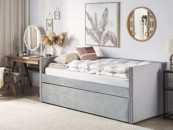 Underseng Lysegrå Fløyel Trelameller 90 x 200 cm Dagseng Glamour Dekorative knapper Minimalistisk Kompakt Skandinavisk