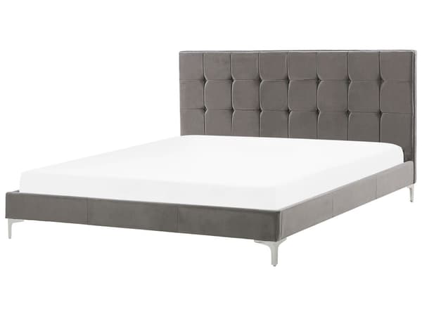 Seng Grå Fløyel 180 x 200 cm Lamellbunn Sengegavl med knappetufting Klassisk Moderne Glamour