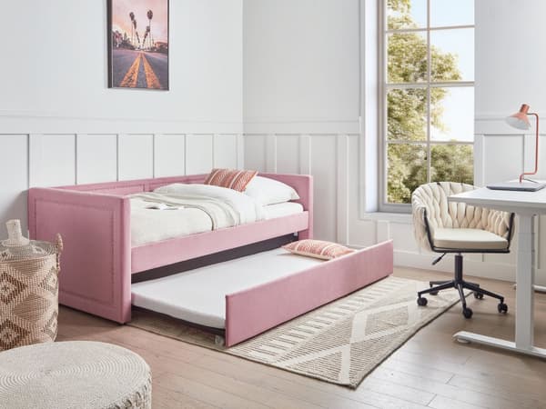 Forlengerseng Rosa fløyel 90 x 200 cm Barneseng Trille Enkeltseng Design Sengestativ Forlengerseng til dobbeltseng for én person