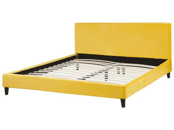 Dobbeltseng Gul Fløyel 180 x 200 cm Lamellramme Moderne Klassisk Glamour