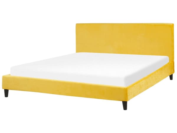 Dobbeltseng Gul Fløyel 180 x 200 cm Lamellramme Moderne Klassisk Glamour
