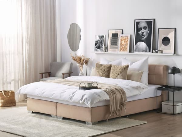 Sengetrekk Beige 180 x 200 cm med Fjærmadrasser Firkantet Høy Elegant Klassisk