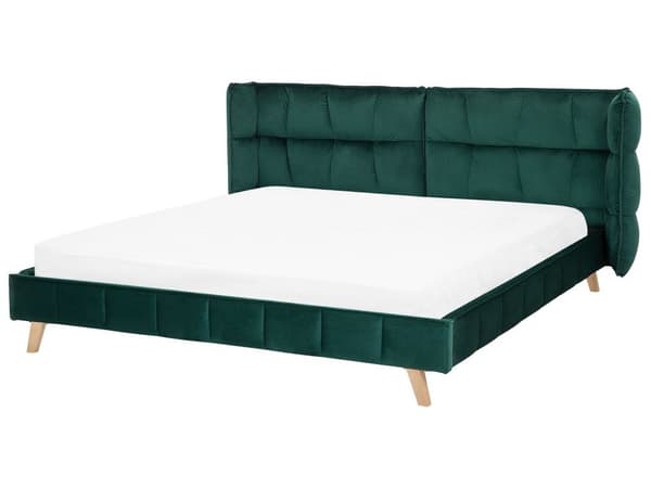 Sengeramme Grønn Fløyel 180 x 200 cm Tuftet Polstring Lyst Tre Ben Lamell med Justerbar Sengegavl