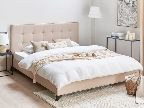Dobbeltseng Ramme Beige 180 x 200 cm Sengegavl Polstret Elegant Klassisk