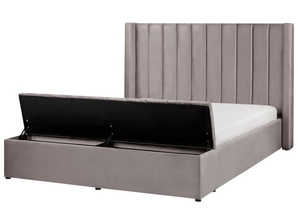 Seng Grå Fløyel 160 x 200 cm Oppbevaringsbenk Høy sengegavl Glamorøs Moderne Innredning Soverom