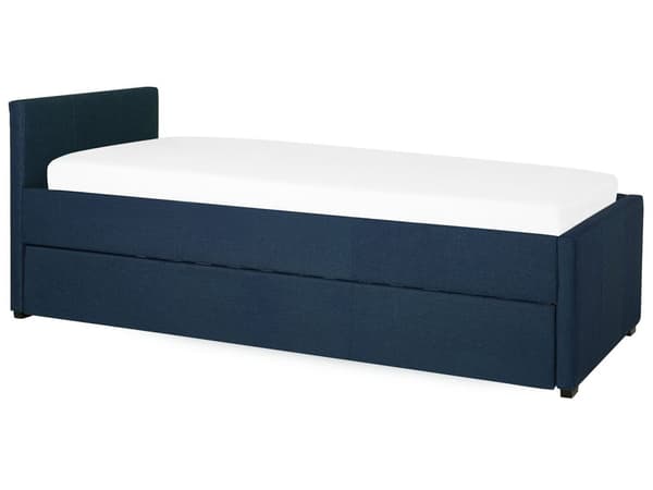 Mørkeblå barneseng med stoffbelagt ramme 80 x 200 cm