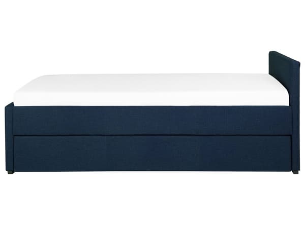 Mørkeblå barneseng med stoffbelagt ramme 80 x 200 cm