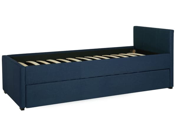 Mørkeblå barneseng med stoffbelagt ramme 80 x 200 cm