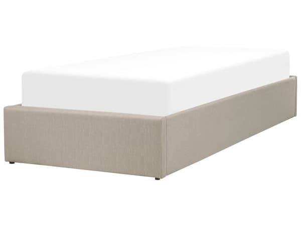 Seng Beige Polstret 90 x 200 cm Med oppbevaring Uten sengegavl Lamellbunn Soverom Innredning Moderne design