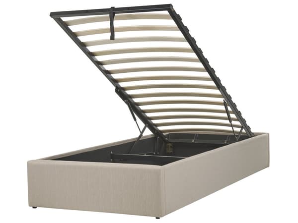 Seng Beige Polstret 90 x 200 cm Med oppbevaring Uten sengegavl Lamellbunn Soverom Innredning Moderne design