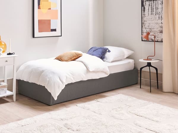Seng Grå Polstret 90 x 200 cm Med oppbevaring Uten sengegavl Lamellbunn Soverom Innredning Moderne design