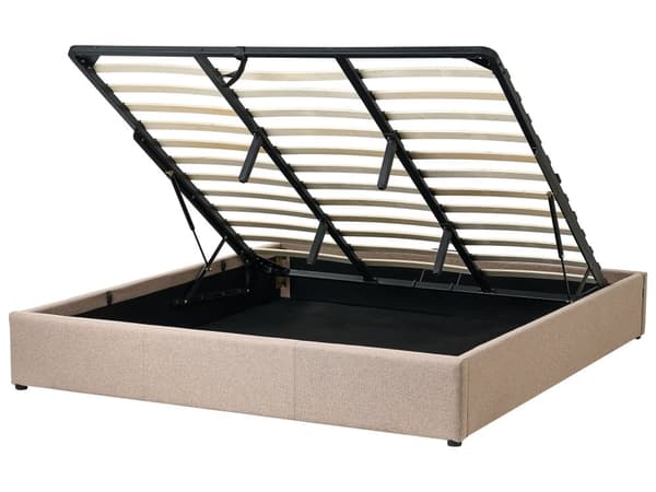 Seng Beige Polstret 180 x 200 cm Med oppbevaring Uten sengegavl Lamellbunn Soverom Innredning Moderne design
