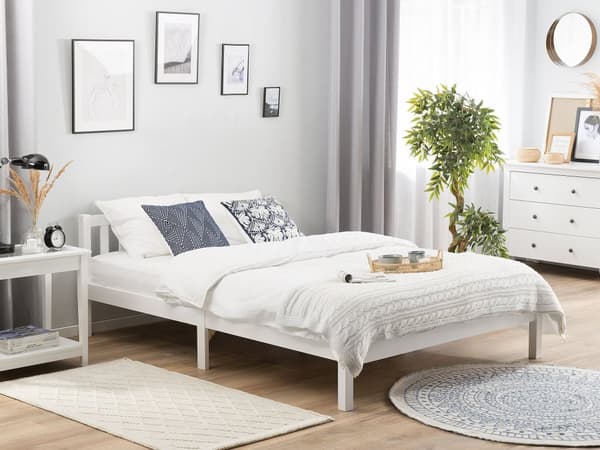 Dobbeltseng Hvit Furu 140 x 200 cm Lamellramme Elegant Tradisjonell Stil