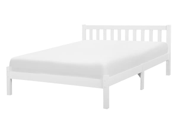 Dobbeltseng Hvit Furu 140 x 200 cm Lamellramme Elegant Tradisjonell Stil