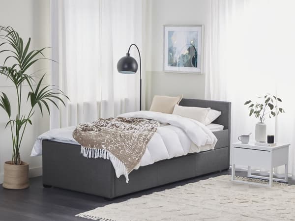 Mørkegrå uttrekkbar barneseng med ramme, polstret med 90 x 200 cm stoff