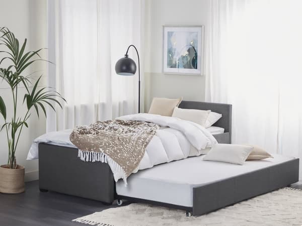 Mørkegrå uttrekkbar barneseng med ramme, polstret med 90 x 200 cm stoff