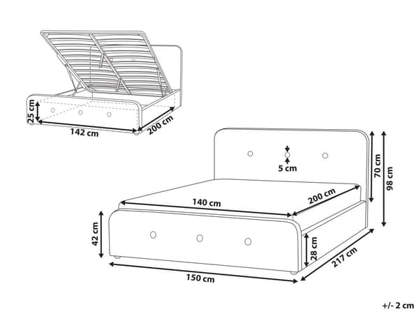 Spaltegulv Sengeramme Mørkegrå Polyester Stoff Polstret Treben Ottoman Oppbevaring 140 x 200 cm Moderne Design