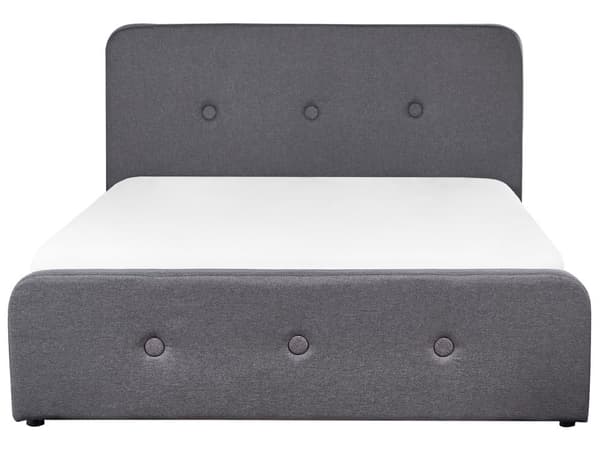 Spaltegulv Sengeramme Mørkegrå Polyester Stoff Polstret Treben Ottoman Oppbevaring 140 x 200 cm Moderne Design