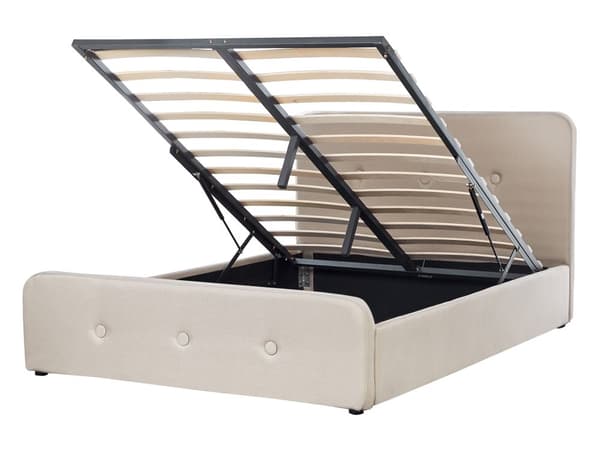 Spaltegulv Sengeramme Beige Polyester Stoff Polstret Treben Ottoman Oppbevaring 140 x 200 cm Moderne Design
