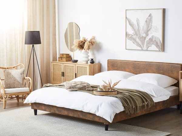 Dobbeltseng Brun Stoff 180 x 200 cm Lamellramme Moderne Minimalistisk Klassisk