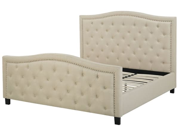Lamellseng Ramme Beige Polyester Polstret Tuftet Nakkestøtte 180 x 200 cm Glamour Design