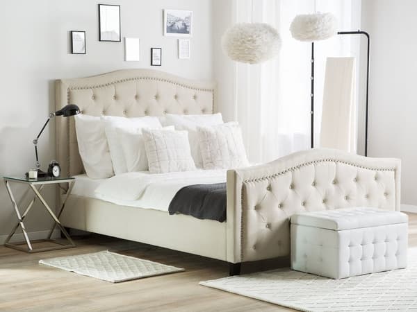 Lamellseng Ramme Beige Polyester Polstret Tuftet Nakkestøtte 180 x 200 cm Glamour Design