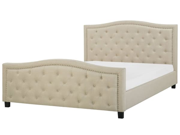 Lamellseng Ramme Beige Polyester Polstret Tuftet Nakkestøtte 180 x 200 cm Glamour Design