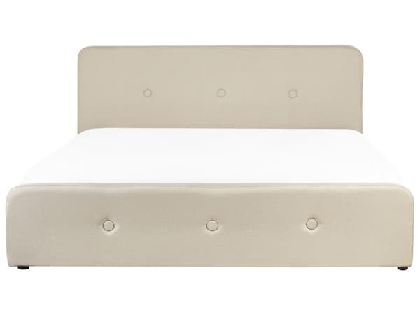 Seng Lys tre Beige Polyester 180 x 200 cm Dobbeltseng med oppbevaring Kvalitetssengegavl Knappet Moderne minimalistisk sengeramme