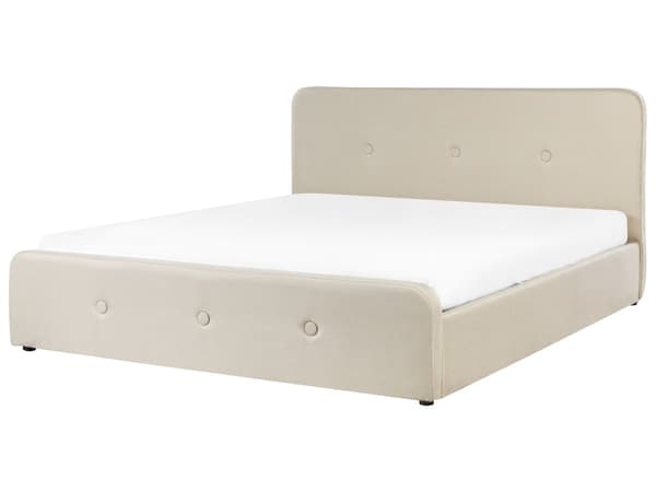 Seng Lys tre Beige Polyester 180 x 200 cm Dobbeltseng med oppbevaring Kvalitetssengegavl Knappet Moderne minimalistisk sengeramme