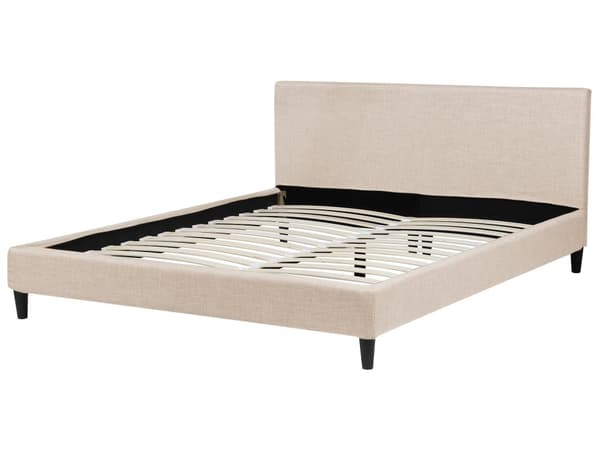 Dobbeltseng Beige Stoff 160 x 200 cm Lamellramme Moderne Minimalistisk Klassisk