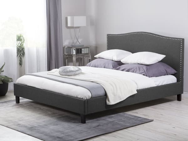 Dobbeltseng Grå Polyester 180 x 200 cm Polstret sengeramme med sengegavl LED lys Glamour Knappemønster Soveromsinnredning