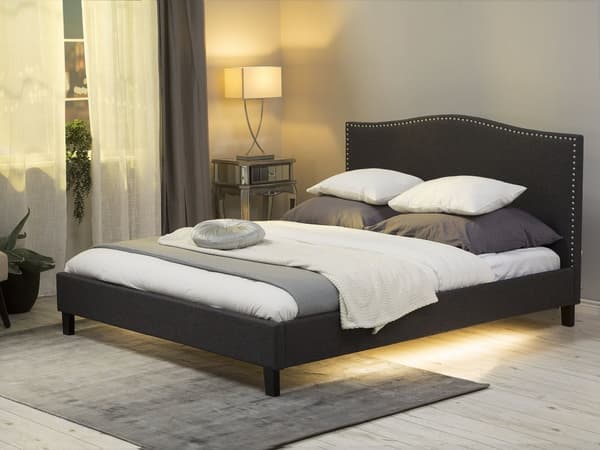 Dobbeltseng Grå Polyester 180 x 200 cm Polstret sengeramme med sengegavl LED lys Glamour Knappemønster Soveromsinnredning