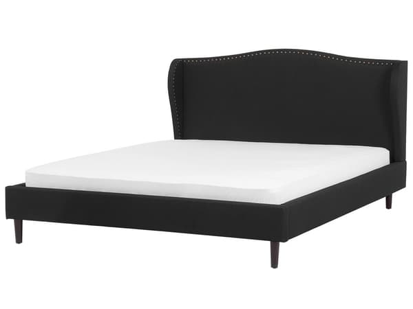 Sengeramme Svart Stoff 180 x 200 cm Møbeltrekk Mørkt Tre Retro