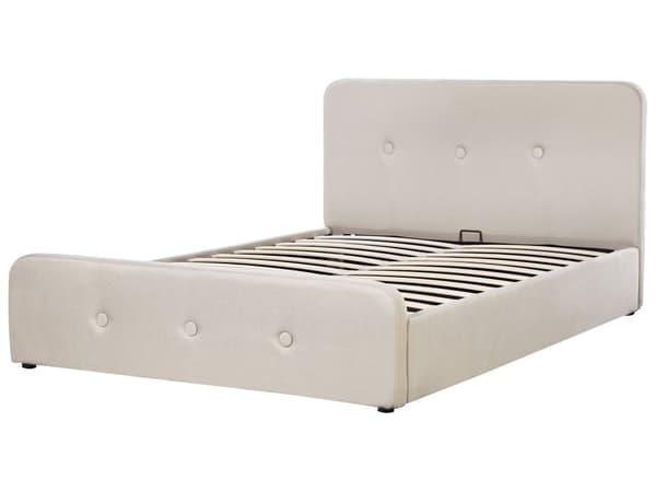 Spaltede Sengeramme Beige Polyester Stoff Polstret Treben Ottoman Oppbevaring 160 x 200 cm Moderne Design