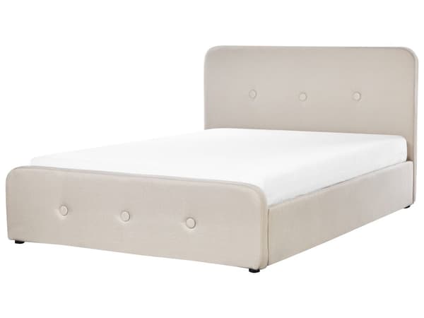 Spaltede Sengeramme Beige Polyester Stoff Polstret Treben Ottoman Oppbevaring 160 x 200 cm Moderne Design