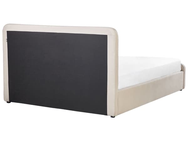 Spaltede Sengeramme Beige Polyester Stoff Polstret Treben Ottoman Oppbevaring 160 x 200 cm Moderne Design