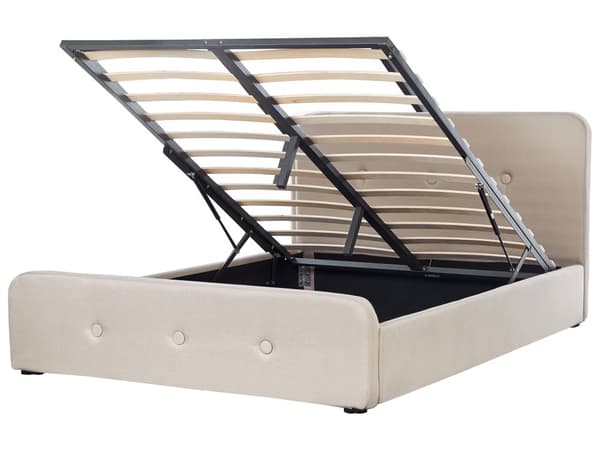 Spaltede Sengeramme Beige Polyester Stoff Polstret Treben Ottoman Oppbevaring 160 x 200 cm Moderne Design