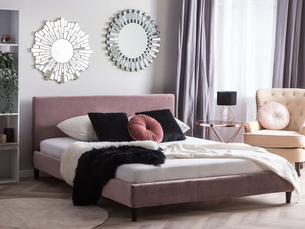 Dobbeltseng Rosa Fløyel 160 x 200 cm Lamellramme Moderne Minimalistisk Klassisk